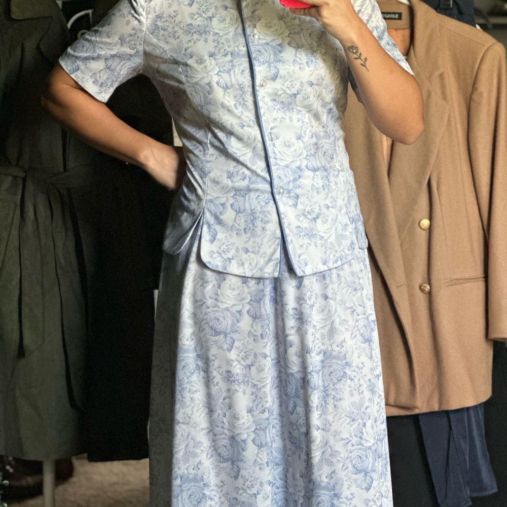 Vintage BLAIR Elegant Blue Floral Women's 2 Piece